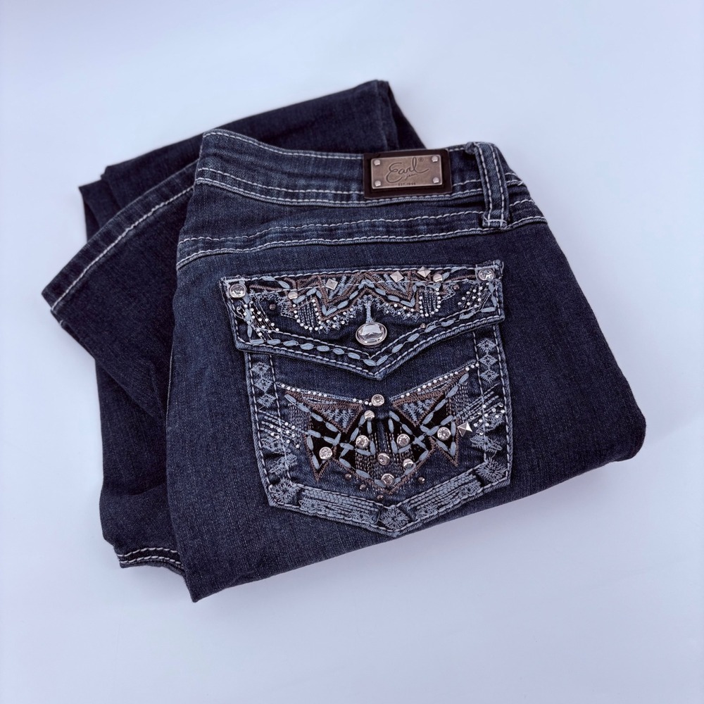 Earl Jeans Women's Skinny Jeans‎ Embellished Pockets Dark Wash Size 8